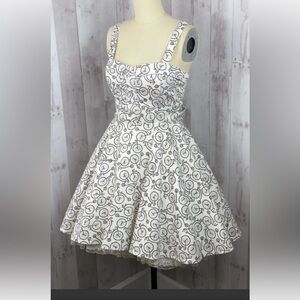 Vintage 1980s Ixia Corset Dress-Aline Fit/Flare Frock Bicycle print size SM